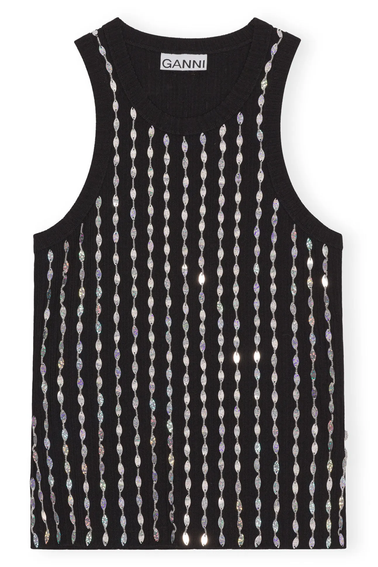 Online GANNI Perlenoberteil Aus Rib Jersey Black
