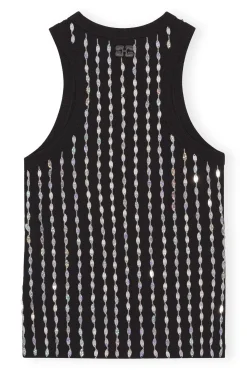 Online GANNI Perlenoberteil Aus Rib Jersey Black