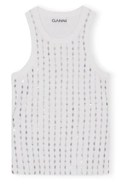Clearance GANNI Perlenoberteil Aus Rib Jersey Bright White