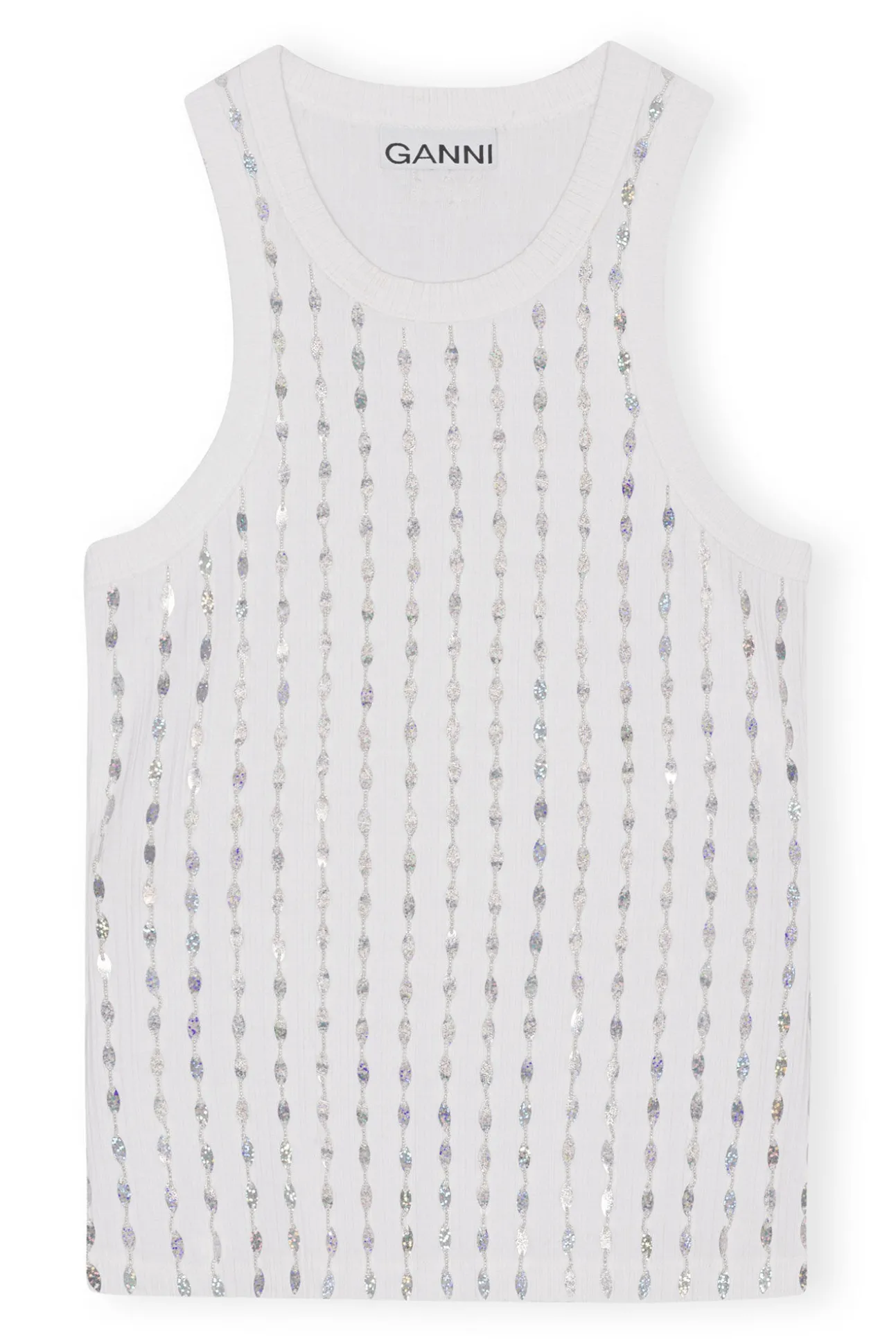 Clearance GANNI Perlenoberteil Aus Rib Jersey Bright White