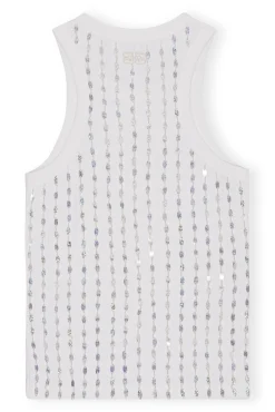 Clearance GANNI Perlenoberteil Aus Rib Jersey Bright White