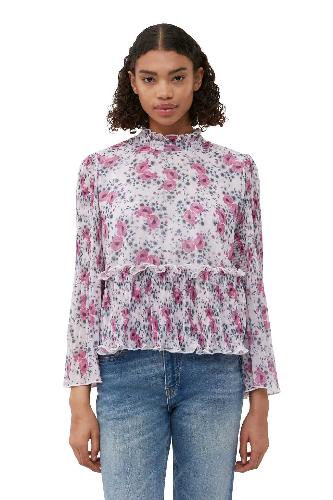Best GANNI Plissierte Bluse Aus Georgette Mauve Chalk