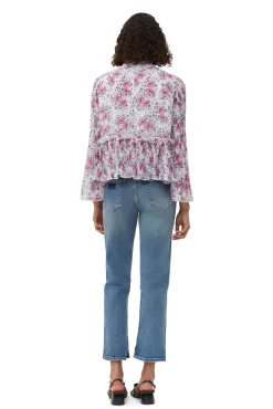 Best GANNI Plissierte Bluse Aus Georgette Mauve Chalk