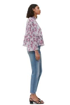 Best GANNI Plissierte Bluse Aus Georgette Mauve Chalk