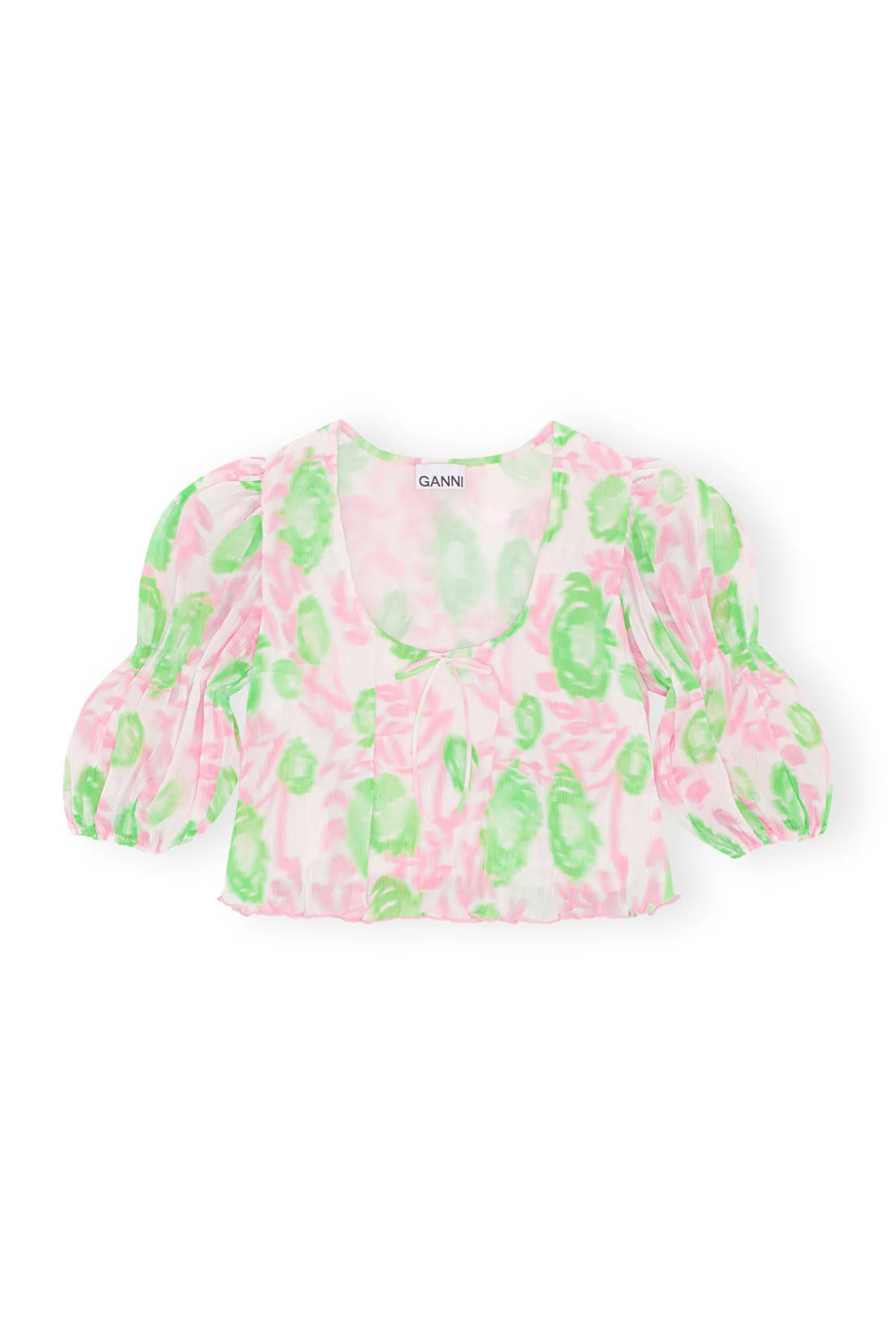 Store GANNI Plissierte Georgette-Bluse Mit U-Ausschnitt Pink Tulle