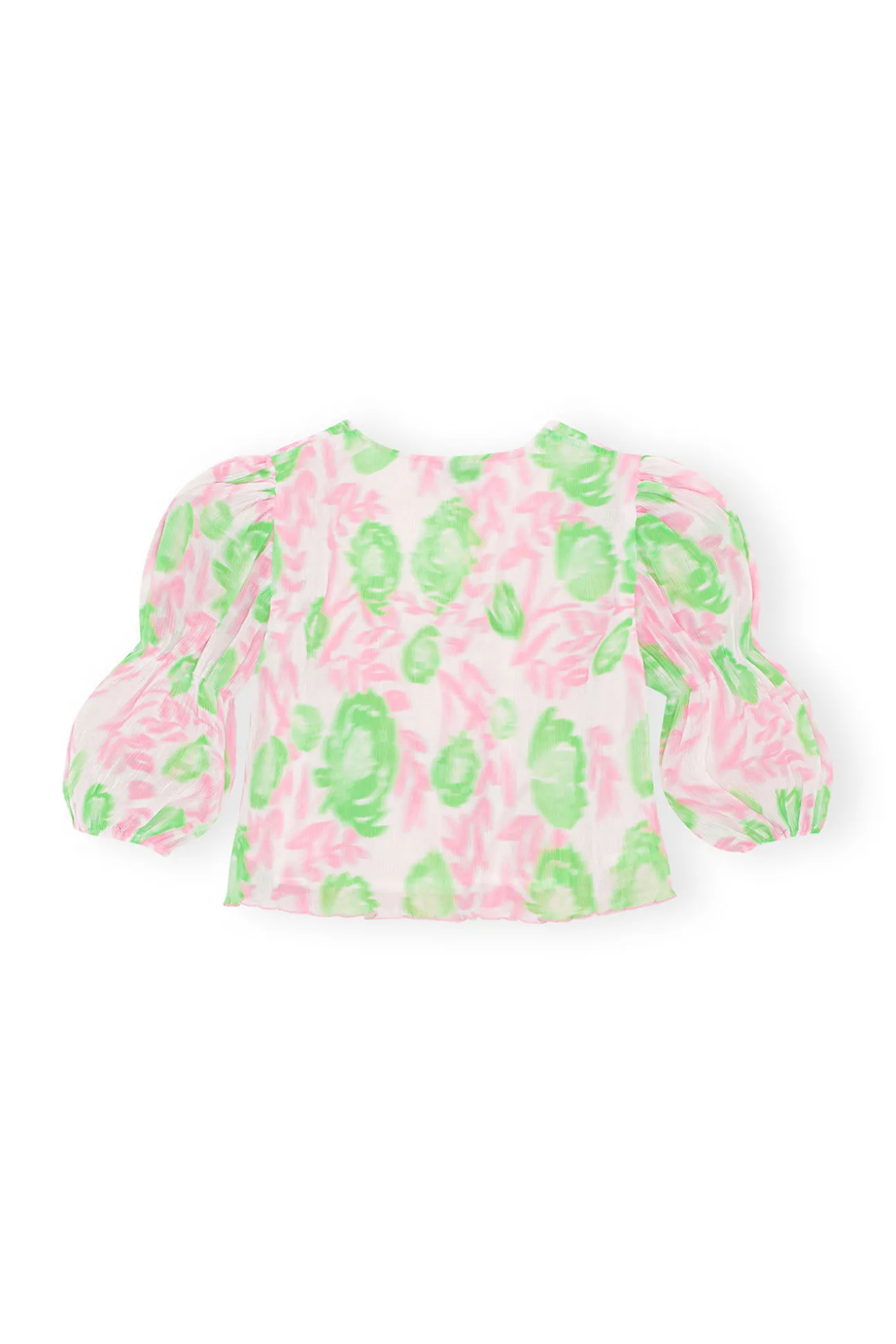 Store GANNI Plissierte Georgette-Bluse Mit U-Ausschnitt Pink Tulle