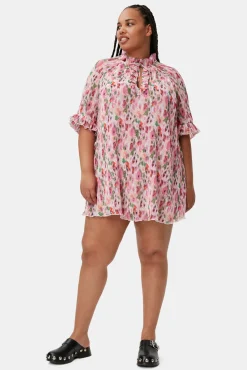 Sale GANNI Plissiertes Georgette-Minikleid Mit Ruschen Sugar Plum