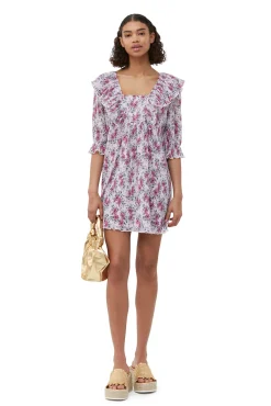 Outlet GANNI Plissiertes Georgette-Minikleid Mit Ruschen Mauve Chalk