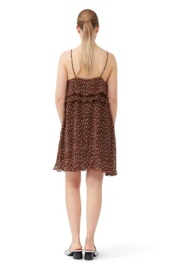 Sale GANNI Plissiertes Georgette-Minikleid Mit Tragern Rocky Road