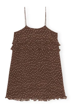 Sale GANNI Plissiertes Georgette-Minikleid Mit Tragern Rocky Road