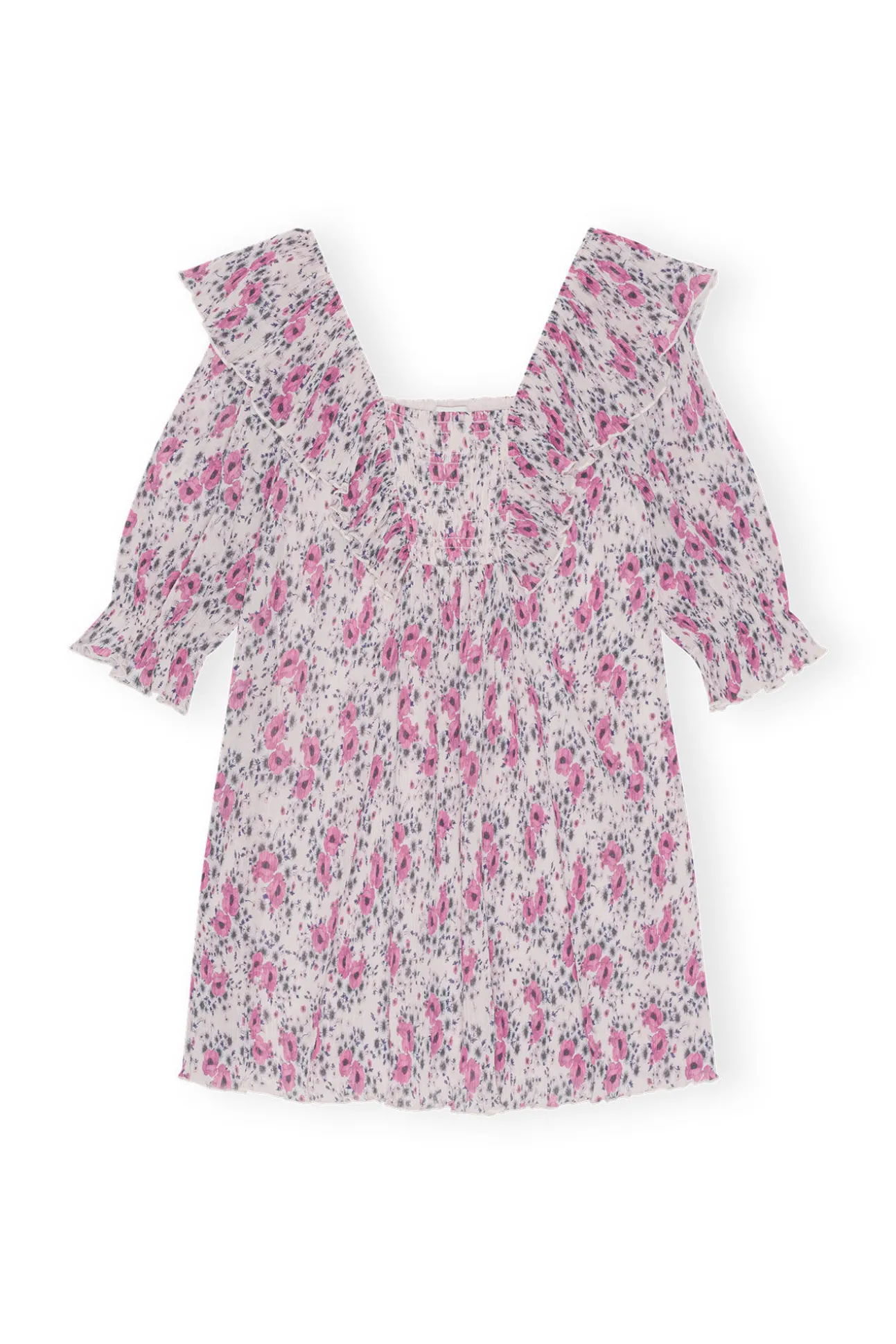 Outlet GANNI Plissiertes Georgette-Minikleid Mit Ruschen Mauve Chalk