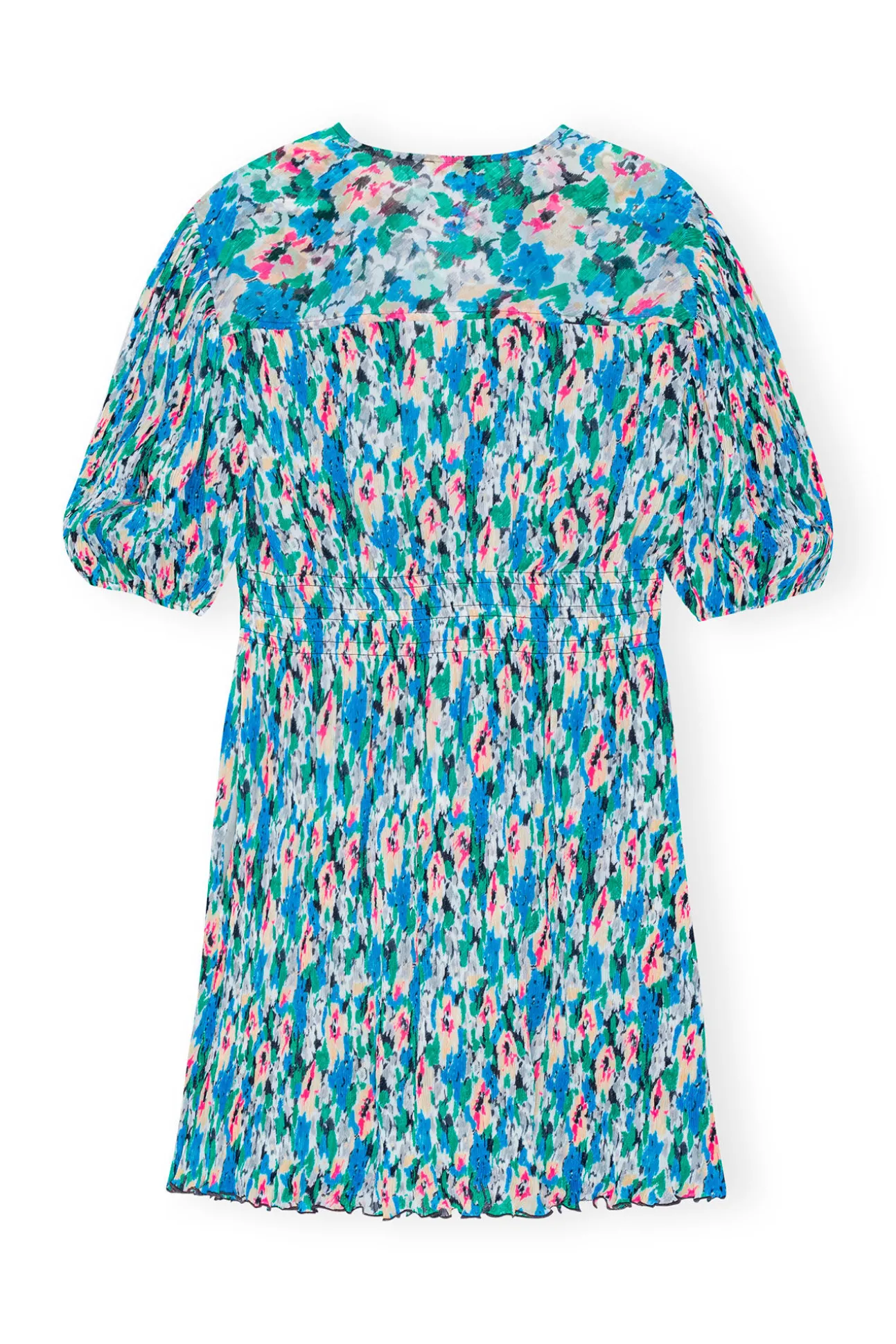 Sale GANNI Plissiertes Georgette-Minikleid Mit V-Ausschnitt Floral Azure Blue