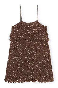 Sale GANNI Plissiertes Georgette-Minikleid Mit Tragern Rocky Road