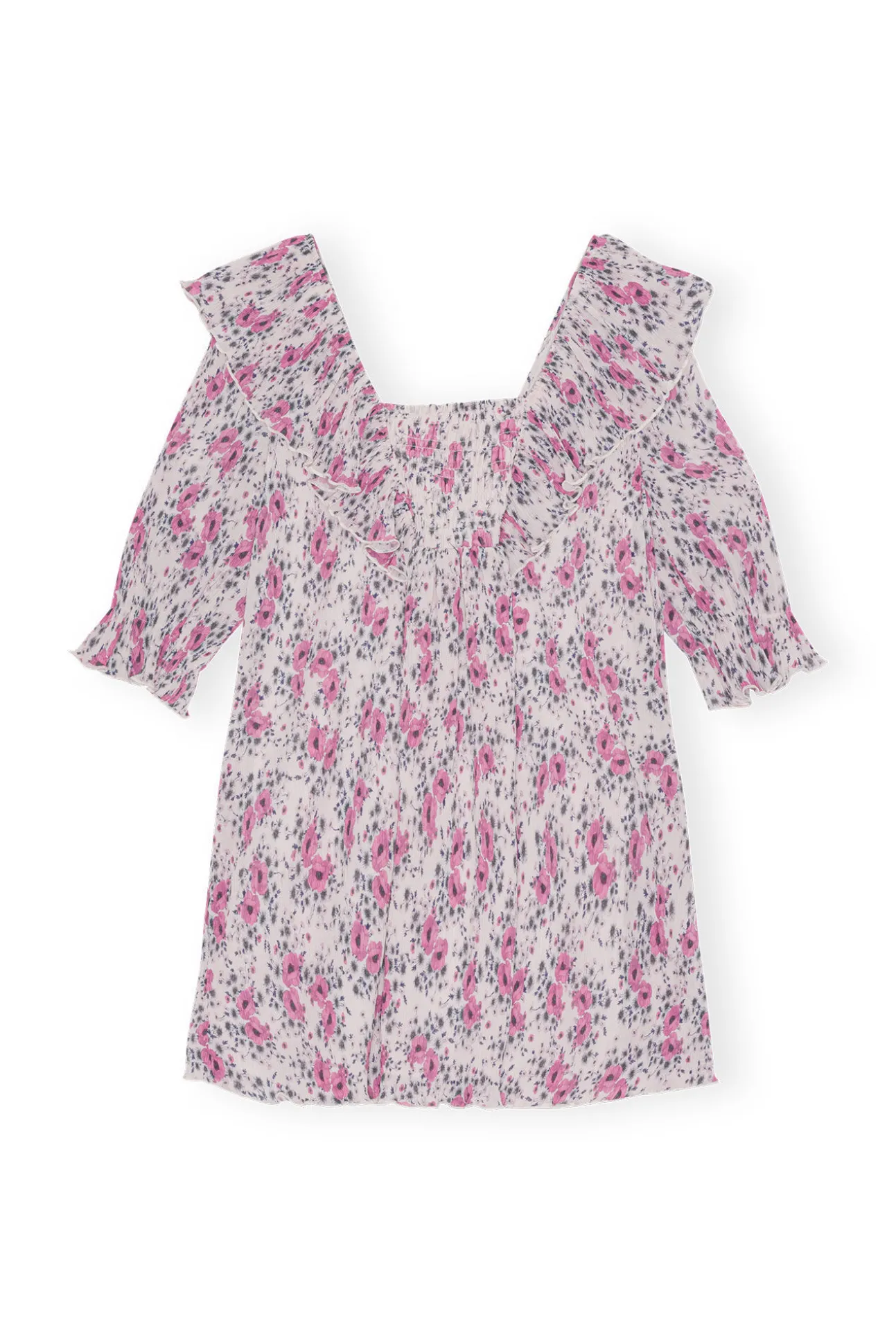 Outlet GANNI Plissiertes Georgette-Minikleid Mit Ruschen Mauve Chalk