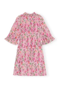 Sale GANNI Plissiertes Georgette-Minikleid Mit Ruschen Sugar Plum
