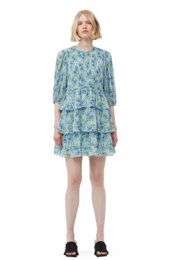 Best GANNI Plissiertes Minikleid Aus Georgette Ice Water