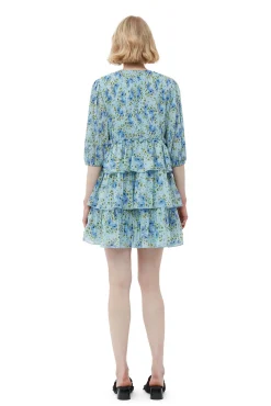 Best GANNI Plissiertes Minikleid Aus Georgette Ice Water