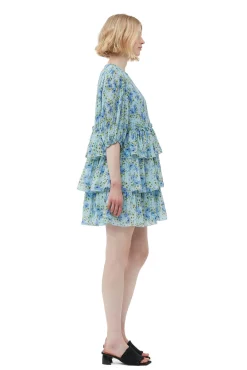 Best GANNI Plissiertes Minikleid Aus Georgette Ice Water