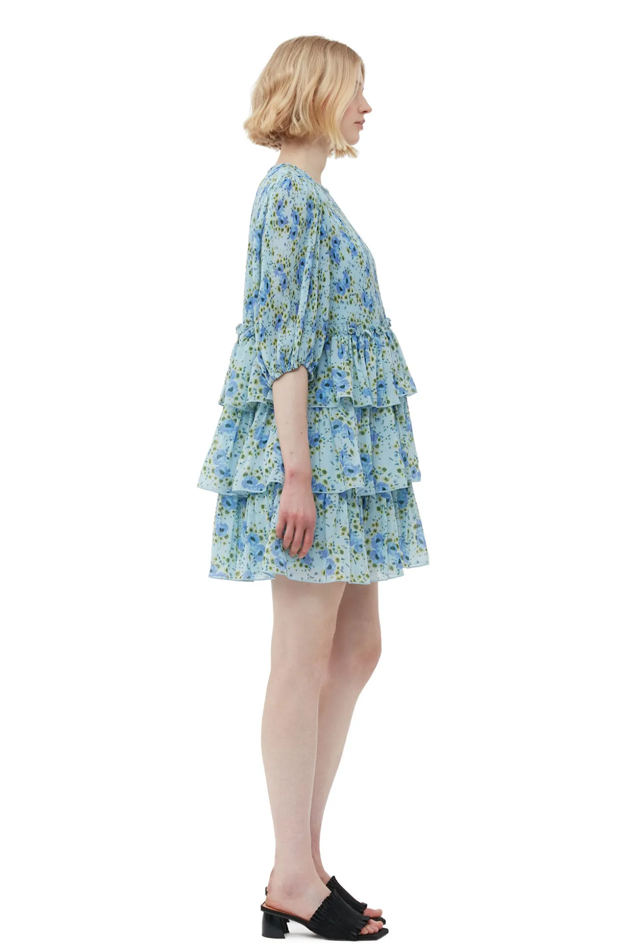 Best GANNI Plissiertes Minikleid Aus Georgette Ice Water