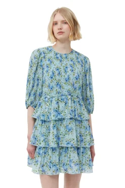 Best GANNI Plissiertes Minikleid Aus Georgette Ice Water