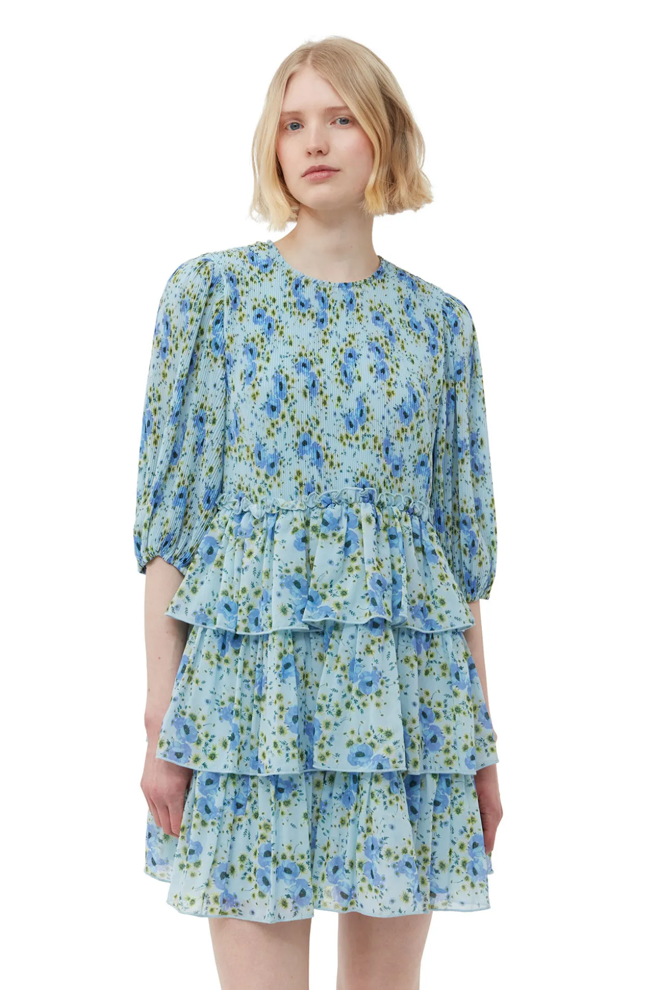 Best GANNI Plissiertes Minikleid Aus Georgette Ice Water