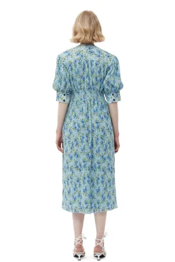 Cheap GANNI Plissiertes Und Gesmoktes Georgette-Midikleid Mit V-Ausschnitt Ice Water