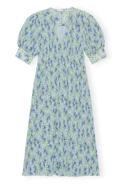 Cheap GANNI Plissiertes Und Gesmoktes Georgette-Midikleid Mit V-Ausschnitt Ice Water