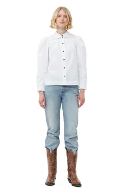 Hot GANNI Poplin-Hemd Aus Cotton Bright White