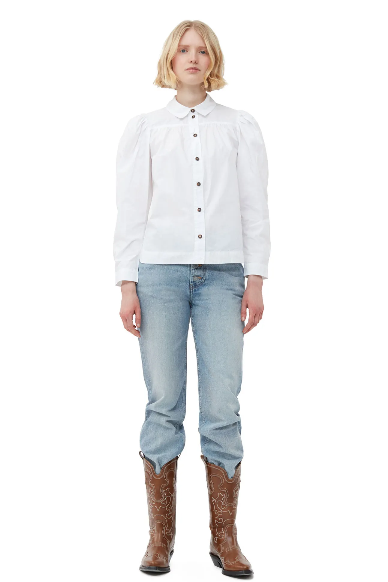 Hot GANNI Poplin-Hemd Aus Cotton Bright White