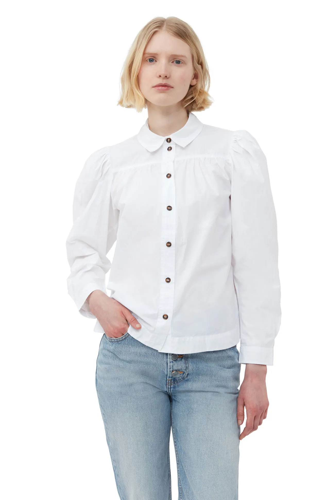 Hot GANNI Poplin-Hemd Aus Cotton Bright White