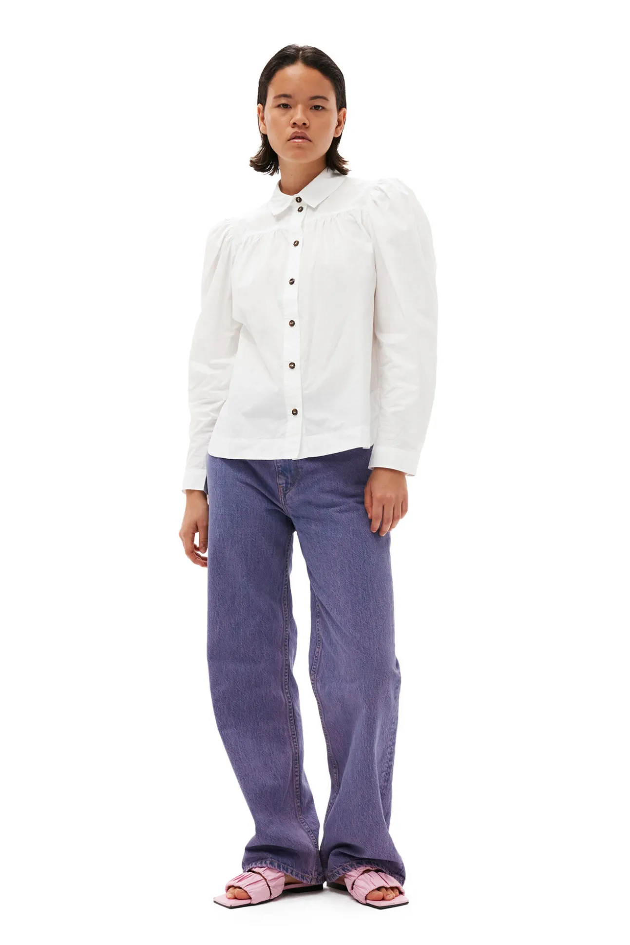 Hot GANNI Poplin-Hemd Aus Cotton Bright White