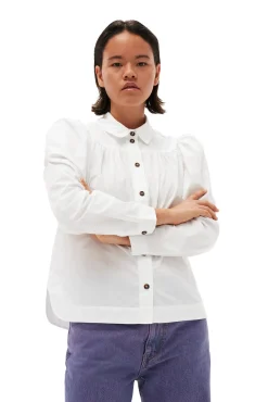 Hot GANNI Poplin-Hemd Aus Cotton Bright White