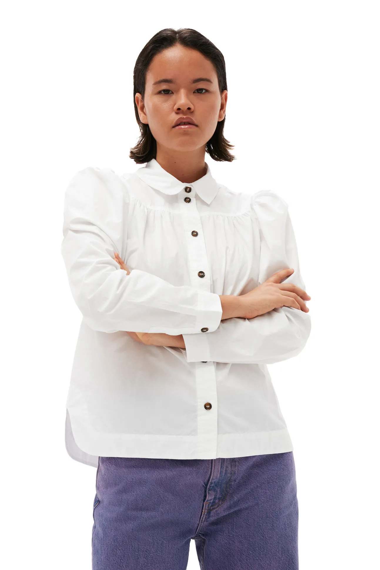Hot GANNI Poplin-Hemd Aus Cotton Bright White