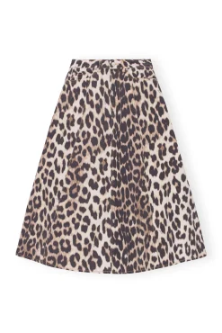 Online GANNI Print Denim High Waist A-Line Skirt Big Leopard Almond Milk