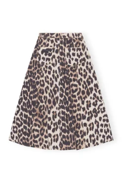 Online GANNI Print Denim High Waist A-Line Skirt Big Leopard Almond Milk