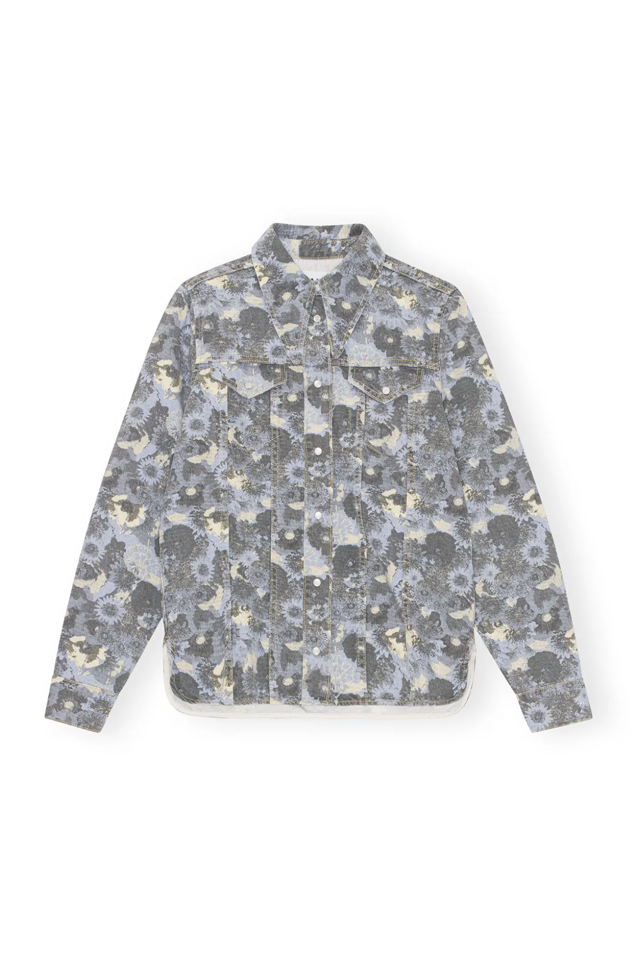 Best Sale GANNI Print Denim Shirt Brunnera Blue