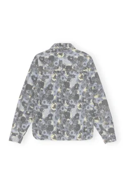 Best Sale GANNI Print Denim Shirt Brunnera Blue