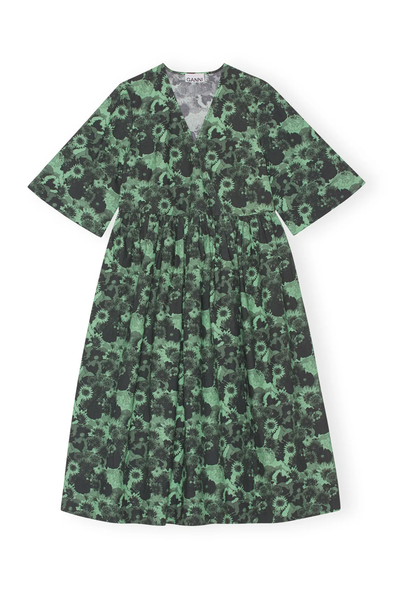 Store GANNI Printed Cotton Midi Wrap Dress Peapod