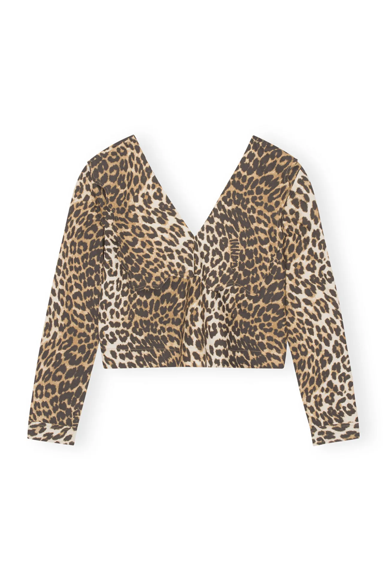 Sale GANNI Printed Cotton Rhythm Collar Blouse Big Leopard Almond Milk