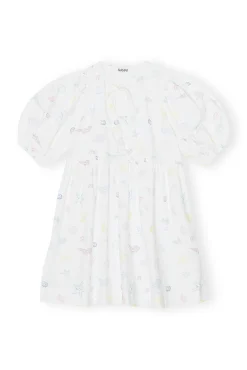Cheap GANNI Printed Cotton Tieband Dress Bright White