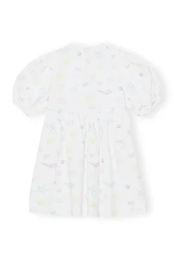 Cheap GANNI Printed Cotton Tieband Dress Bright White
