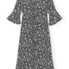 Hot GANNI Printed Crepe U-Neck Long Dress Black