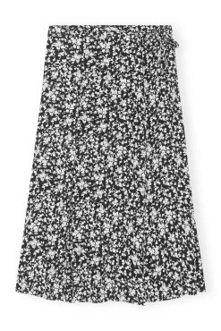 Flash Sale GANNI Printed Crepe Wrap Skirt Black