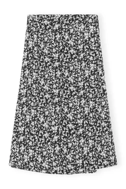 Flash Sale GANNI Printed Crepe Wrap Skirt Black