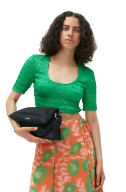 Best Sale GANNI Printed Light Crepe Wrap Skirt Vibrant Orange