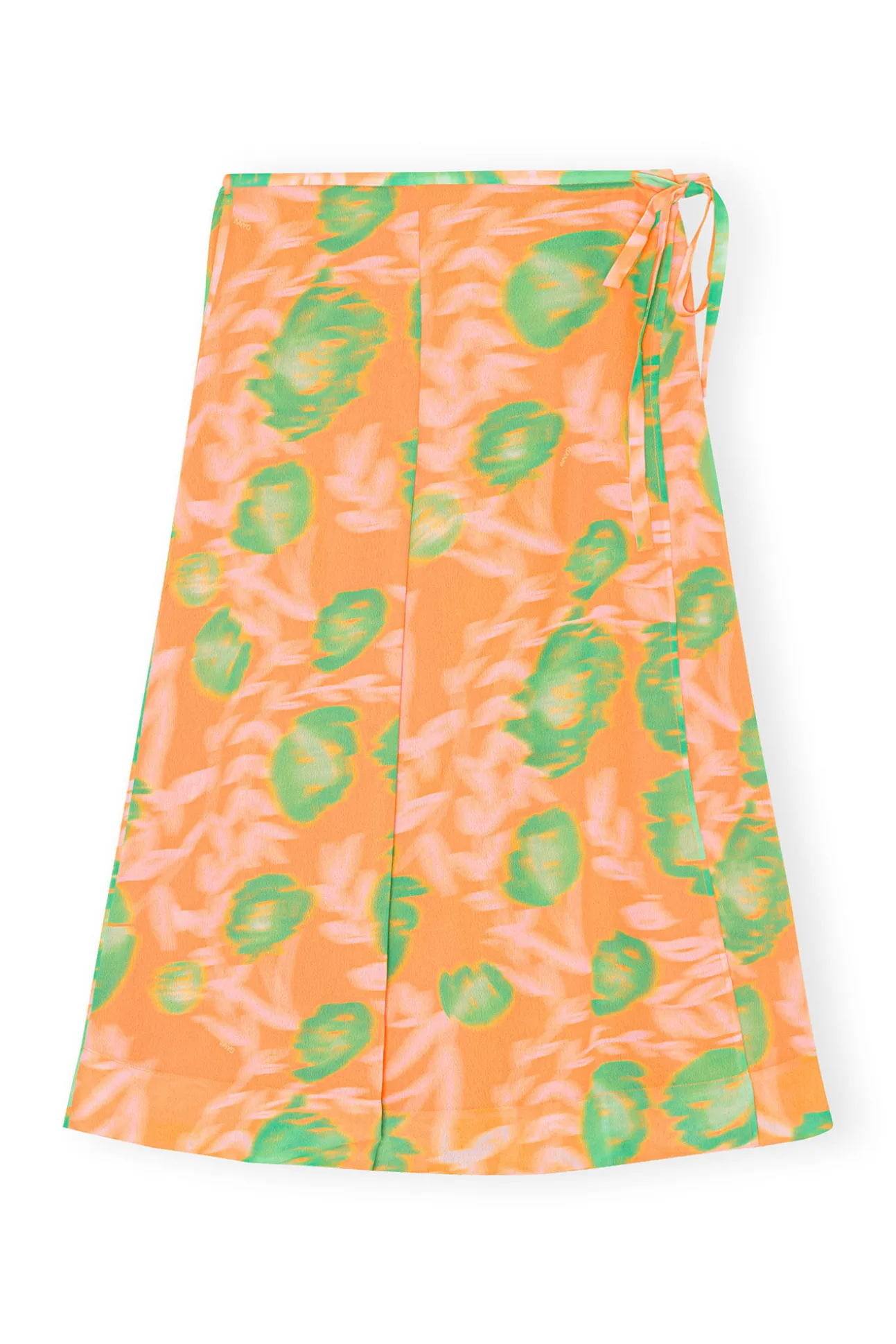 Best Sale GANNI Printed Light Crepe Wrap Skirt Vibrant Orange