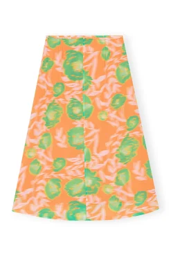 Best Sale GANNI Printed Light Crepe Wrap Skirt Vibrant Orange