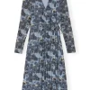 Best GANNI Printed Mesh Wrap Dress Brunnera Blue