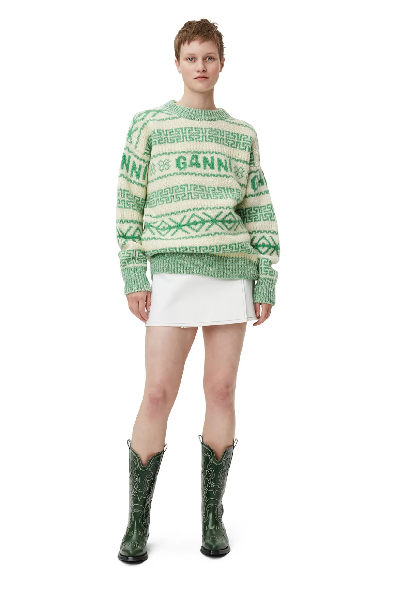 Cheap GANNI Pullover Aus Gruner Wool Egret