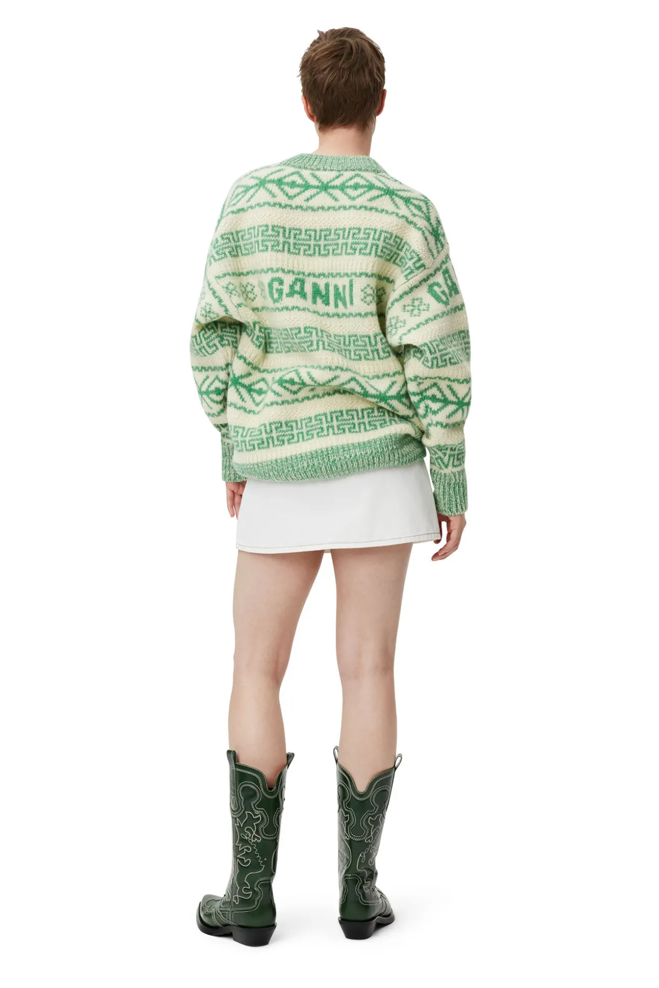 Cheap GANNI Pullover Aus Gruner Wool Egret